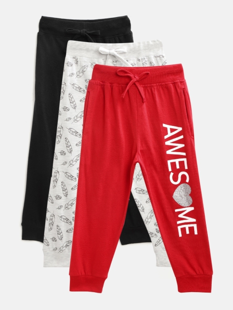 

Eteenz Girls Pack of 3 Premium Cotton Printed Joggers, Grey melange