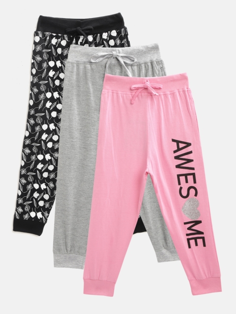

Eteenz Girls Pack of 3 Premium Cotton Printed Joggers, Black