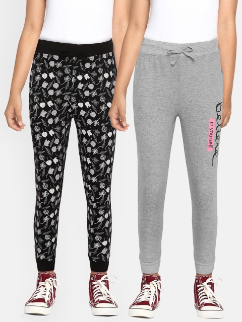 

Eteenz Girls Pack of 2 Pure Cotton Joggers, Grey melange