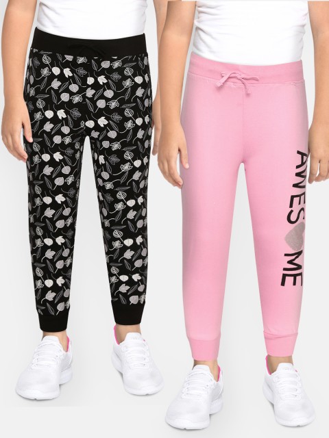 

Eteenz Girls Pack of 2 Pure Cotton Joggers, Pink