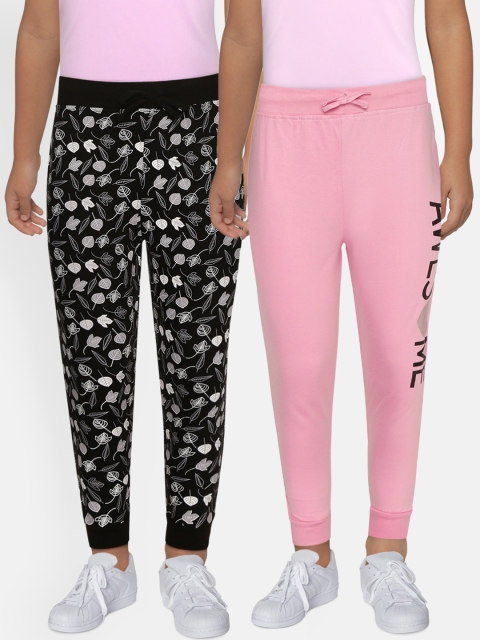 

Eteenz Girls Pack of 2 Cotton Printed Joggers, Black