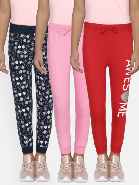 

Eteenz Girls Pack of 3 Cotton Joggers, Pink