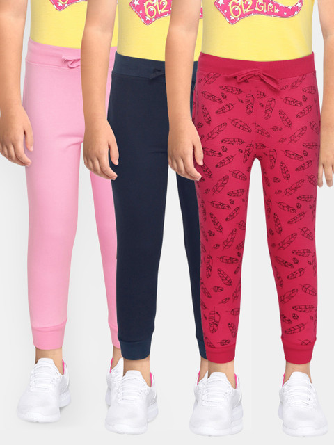 

Eteenz Girls Pack of 3 Cotton Joggers, Pink