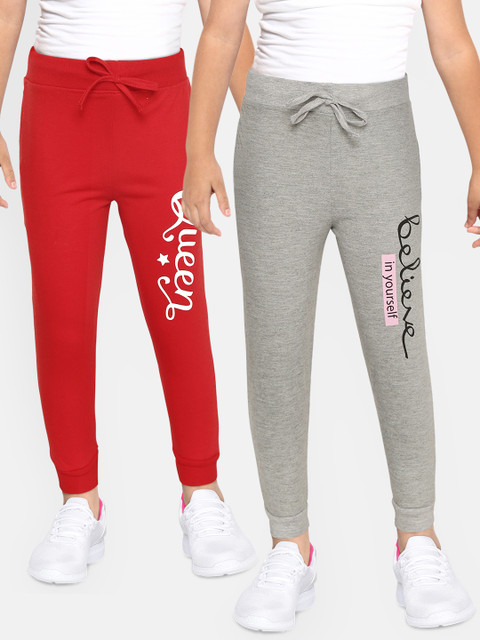 

Eteenz Girls Pack of 2 Pure Cotton Joggers, Red