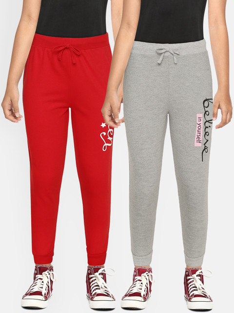 

Eteenz Girls Pack of 2 Pure Cotton Joggers, Red