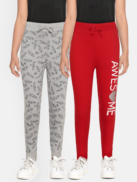 

Eteenz Girls Pack of 2 Pure Cotton Joggers, Red