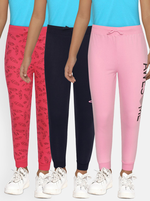 

Eteenz Girls Pack of 3 Pure Cotton Joggers, Pink