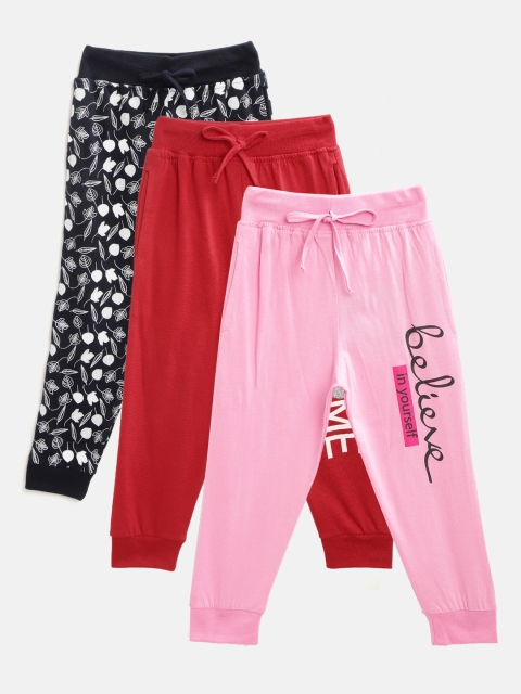 

Eteenz Girls Pack of 3 Premium Cotton Printed Joggers, Pink