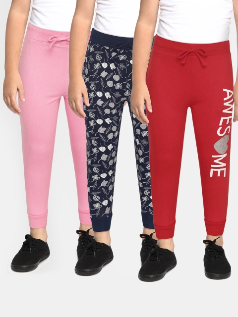 

Eteenz Girls Pack of 3 Pure Cotton Joggers, Navy blue