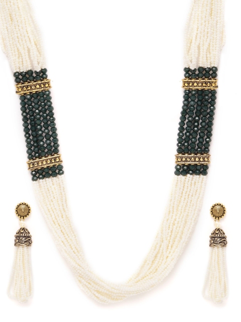 

Zobby Green & Off-White Antique Gold-Plated Beaded Handcrafted Jewellery Set