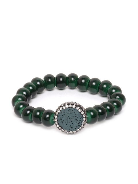 

Zobby Green Stone-Studded & Beaded Handcrafted Elasticated Bracelet