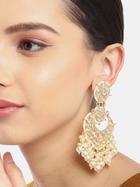 

Melani Borsa Off-White Gold-Plated Handcrafted Kundan-Studded Beaded Classic Drop Earrings