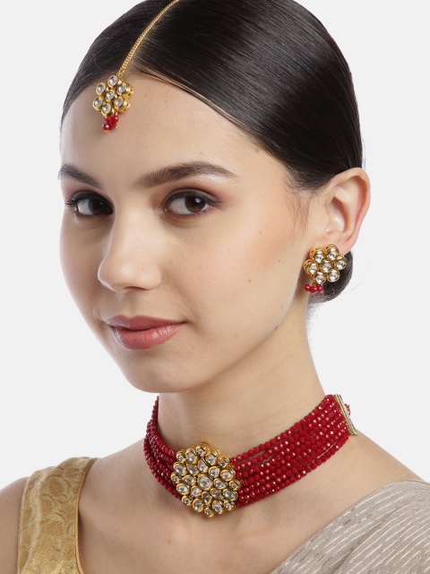 

Melani Borsa Pink Gold-Plated Kundan Studded & Beaded Jewellery Set, Maroon