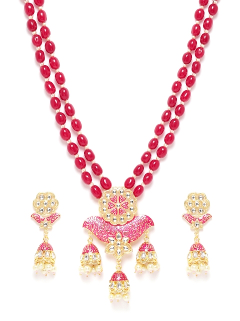 

Melani Borsa Red & Magenta Gold-Plated Kundan-Studded & Beaded Jewellery Set