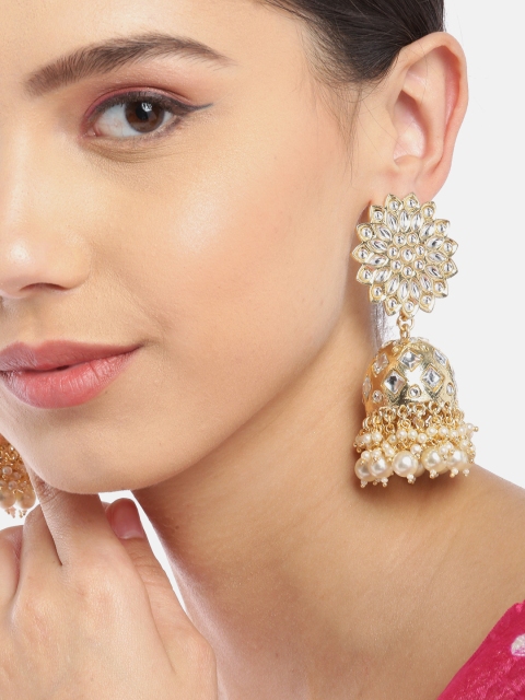 

Melani Borsa Cream-Coloured Gold-Plated Kundan & Beaded Handcrafted Dome Shaped Jhumkas