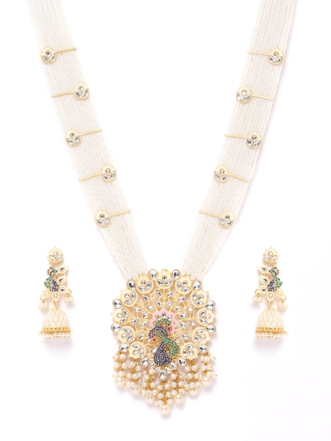 

Melani Borsa Off-White Gold-Plated Kundan-Studded & Beaded Jewellery Set