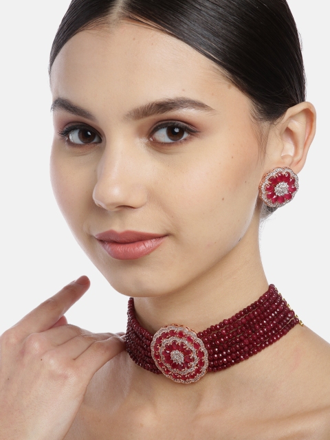 

Melani Borsa Maroon Rose Gold-Plated CZ Studded & Beaded Jewellery Set