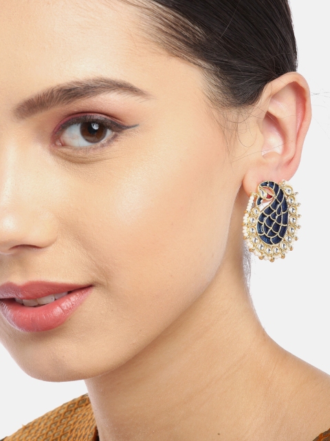 

Melani Borsa Navy Blue & Off-White Gold-Plated Handcrafted Kundan-Studded Drop Earrings
