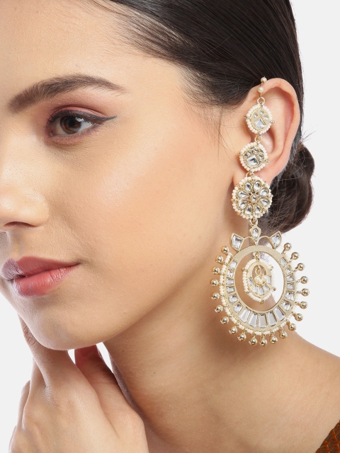

Melani Borsa Off-White Gold-Plated Kundan Studded Handcrafted Crescent Shaped Chandbalis