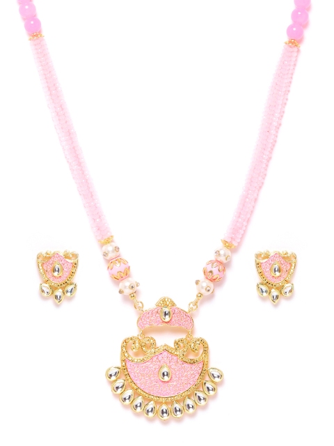 

Melani Borsa Pink & White Gold-Plated Kundan-Studded & Beaded Jewellery Set