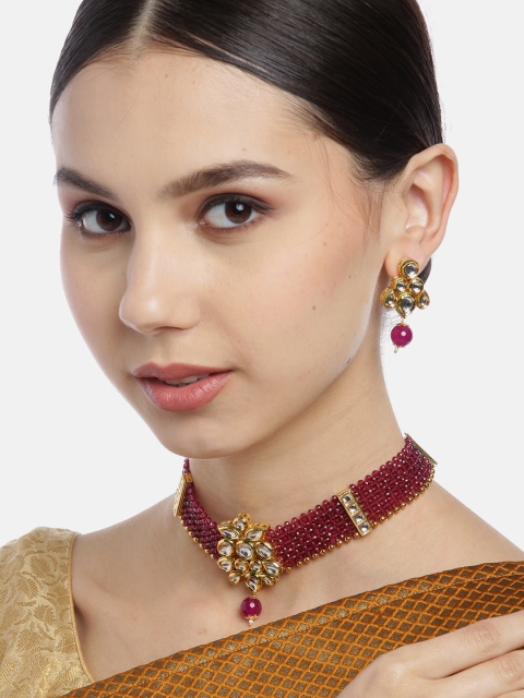 

Melani Borsa Magenta Gold-Plated Kundan Studded & Beaded Jewellery Set