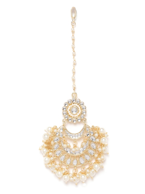 

Melani Borsa Off-White Gold-Plated Kundan-Studded Beaded Maang Tika
