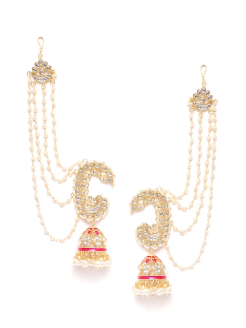 

Melani Borsa Magenta Gold-Plated Kundan Handcrafted Dome Shaped Jhumkas with Ear Chains
