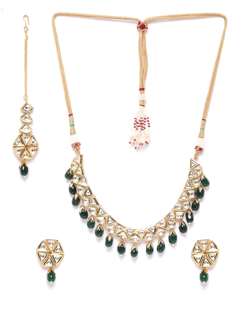 

Melani Borsa Green Gold-Plated Kundan-Studded & Beaded Jewellery Set