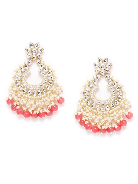 

Melani Borsa Pink & Off-White Gold Plated Kundan Studded Crescent Shaped Chandbalis