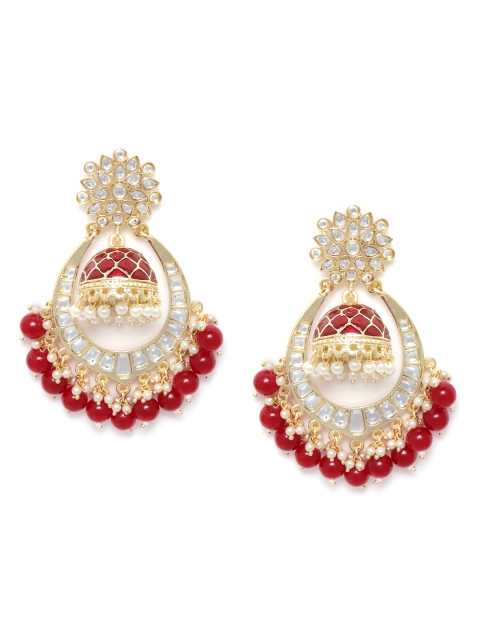 

Melani Borsa Maroon Gold-Plated Kundan & Beaded Handcrafted Dome Shaped Jhumkas