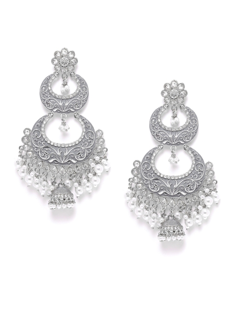 

Melani Borsa Grey Silver-Plated CZ Studded Handcrafted Crescent Shaped Chandbalis