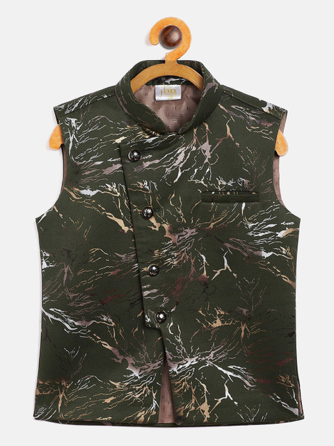 

JBN Creation Boys Green & Brown Printed Woven Nehru Jacket