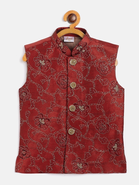 

JBN Creation Boys Maroon Embroidered Woven Nehru Jacket