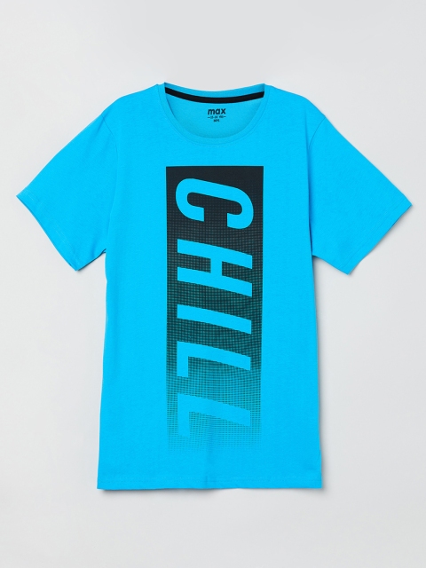 

max Boys Blue Printed Round Neck T-shirt