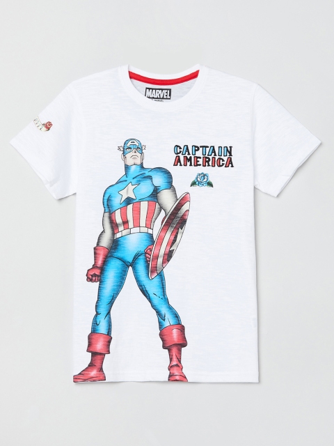 

max Boys White & Blue Captain America Print T-shirt