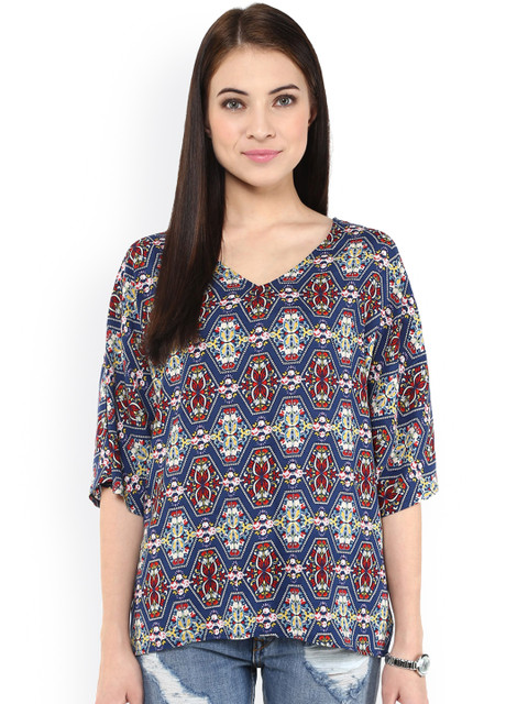 

Harpa Navy Printed Top, Navy blue