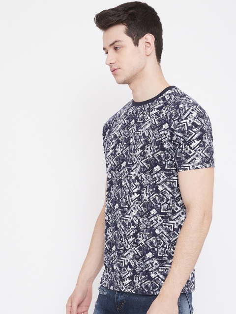 

Rodzen Men Navy Blue Printed Round Neck T-shirt