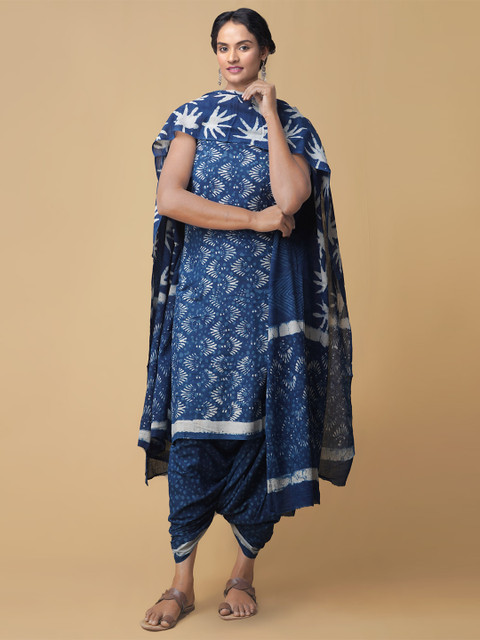 

Unnati Silks Women Blue & White Printed Unstitched Dress Material