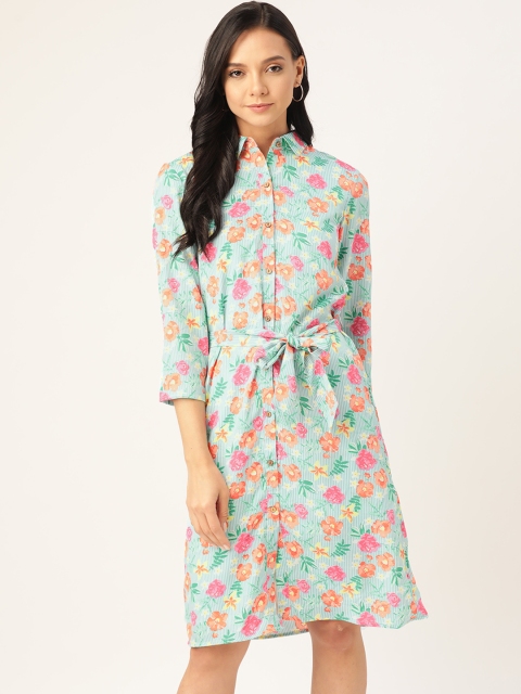 

DODO & MOA Women Blue & Pink Floral Printed Shirt Dress