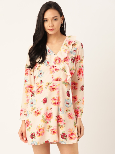 

DODO & MOA Women Peach-Coloured Printed Ruffled Wrap Dress