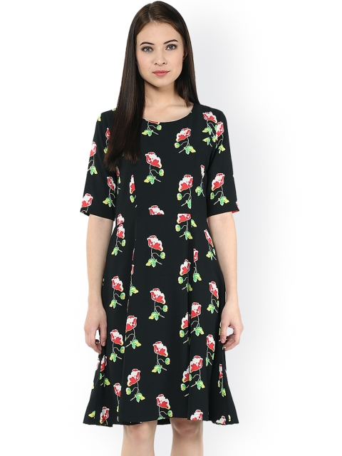 

Harpa Black Floral Print A-Line Dress