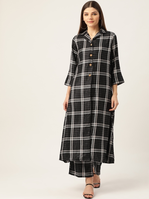 

Cottinfab Women Black & White Pure Cotton Checked Kurta with Palazzos