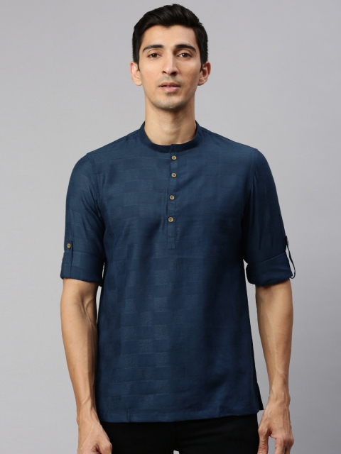 

Manyavar Men Navy Blue Woven Design Straight Kurta