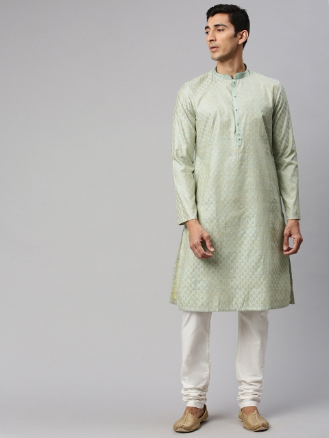 

Manyavar Men Green & Gold-Toned Woven Design Kurta with Churidar
