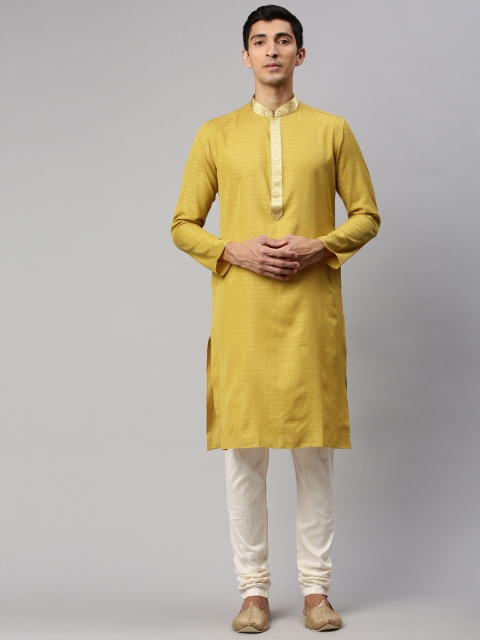 

Manyavar Men Mustard Solid Kurta with Churidar