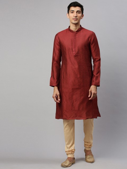 

Manyavar Men Maroon Woven Design Kurta with Churidar