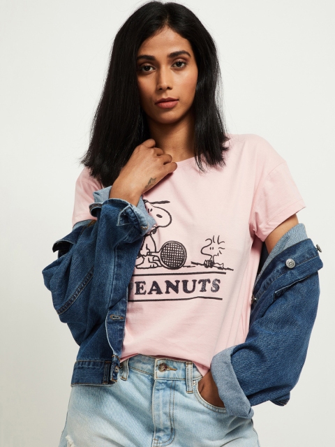 

max Women Pink & Black Peanuts Printed Top