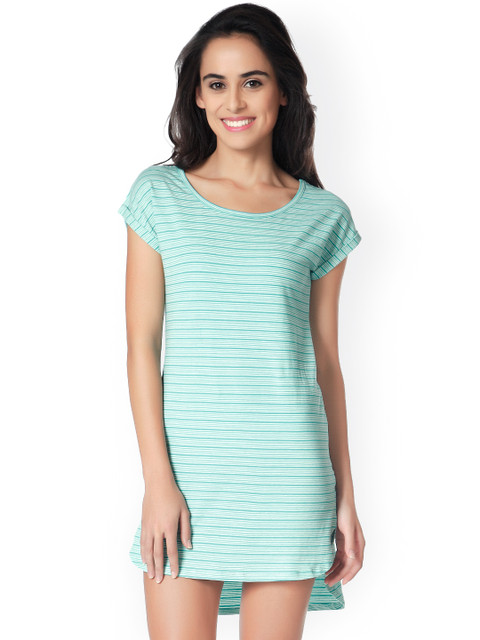 

Mystere Paris Sea Green Striped Nightdress D30A