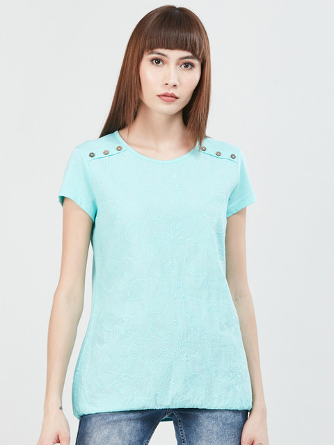 

max Women Blue Embroidered Top