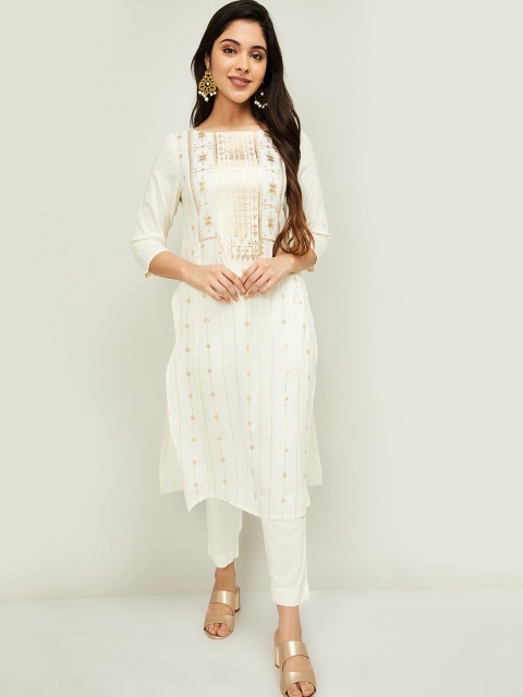 

Melange by Lifestyle Women Off-White Embroidered Kurta with Palazzos